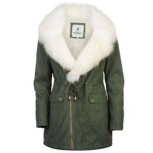 SoulCal Ladies Biker Parka Jacket Cotton Faux Fur Collar Winter Full Zip 10 B421