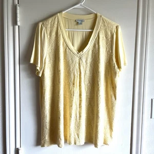 Sundance Gr. L Seide Spitze vorne T-Shirt Top gelb Beachy Boho künstlerisch zierlich lässig - Bild 1 von 5