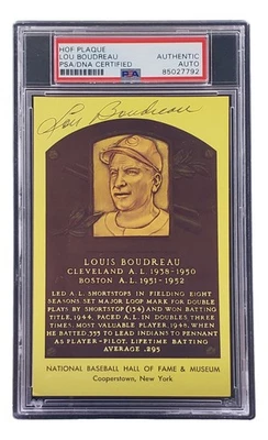 Tarjeta placa firmada por Lou Boudreau 4x6 Cleveland HOF PSA/DNA 85027792 Foto 1 de 4