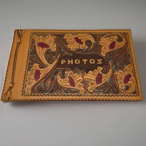 Großes Vintage Western handgefertigtes natürliches Sattelleder Foto/Sammelalbum 17 Zoll - Bild 1 von 7