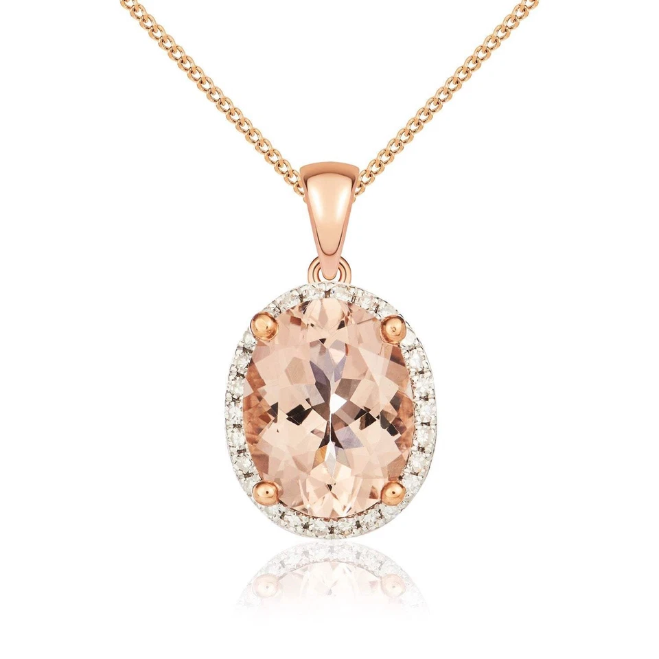 Colgante con racimo de oro rosa de 9 quilates de 9 mm x 7 mm ovalado de morganita y garra de diamante. Rhodi Foto 1 de 1