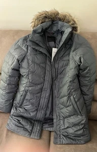 Marmot Montreal Women’s L 700 Fill Down Grey Hooded Fur Parka Jacket Coat Puffer - Picture 1 of 6