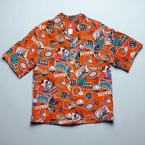 Vintage Y2K Cleveland Browns M/L NFL Hawaiian Button Down Shirt Rayon Dawg Pound - Picture 1 of 12