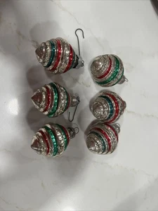 Vintage Ufo Kreisel Ornamente 6er Set ein glänzender Brite Rest unbeschriftet  - Bild 1 von 4