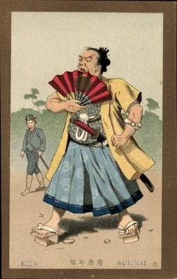 Künstler Ak Japan, Keio, Samurai, Fächer, Geta Schuhe, Samuraischwert - 10763621 - Bild 1 von 2