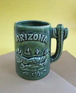 Vintage ARIZONA Souvenir Mug Green w/ Roadrunner & Cactus MADE IN JAPAN - Picture 1 of 5