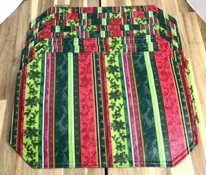 8 Christmas Vinyl Table Placemats Holiday Wipeable Reversible Red Green Holly - Picture 1 of 4