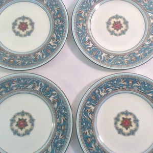 WEDGWOOD FLORENTINE SET 4 SALAD DESSERT PLATES DRAGON TURQ FRUIT BONE CHINA ENGL - Picture 1 of 12