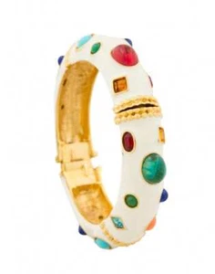 KENNETH JAY LANE, WEISSE EMAILLE ARMREIF ARMBÄNDER MIT CABOCHON - Bild 1 von 9