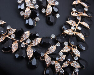 Vintage Women Crystal Necklace Earring Set Statement Bridal Party Jewelry Sets