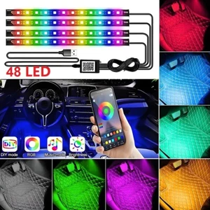 Car Interior Footwell LED Strip Lights Multicolour RGB Remote Atmosphere Lamp - Picture 1 of 17