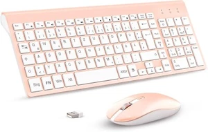 Kit Clavier et Souris Sans Fil 2,4GHz Rose QWERTZ Mince pour PC Ordinateur C89 - Photo 1/7