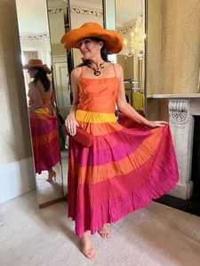 Falda Daslu Talla 1 Falda Gitana en Niveles Corbata Cintura Arrugada Seda Rosa Naranja - Imagen 1 de 3