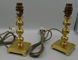 Vintage Pair of Shiny Brass Gold Tone Small Bedside Table Lamp Bases Please Read - Picture 1 of 19