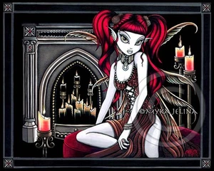 Fire Fairy Tribal Tattoo Red Hair Gothic Myka Jelina Art Signed Print TERRA - Picture 1 of 4