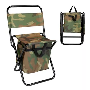 Folding Camping Chair Backrest Fishing Chair Stool & Insulated Cooler Bag 200LBS - Picture 1 of 13
