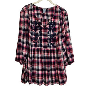 Catherines Damen besticktes Flanellhemd 2XWP rot rosa kariert Western feminin - Bild 1 von 6