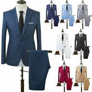 Men Blazer Coat + Pants Slim Formal Party Trousers Suit Wedding Business Set AU