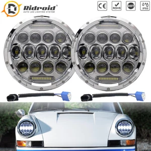 Faros LED redondos cromados de 7 pulgadas haz alto/lo para Porsche 911 912 914 924 928 944 - Imagen 1 de 19