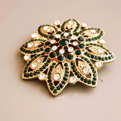 Monet Gold Tiered Flower Brooch Black and Clear Stones 3D Statement Pin - Image 1 of 4