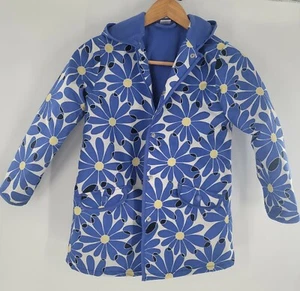 Gymboree Girl FLOWER SHOWERS Blue Yellow Daisy Lined Rain Jacket Raincoat Hood 7 - Picture 1 of 5