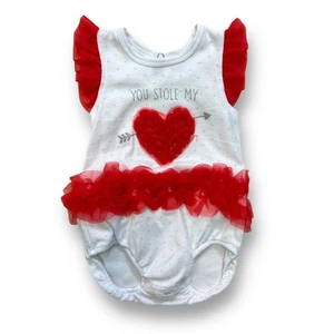 Baby Girl Valentines Day Romper Size 6-9 Months Red Heart Tulle Ruffle One-Piece - Picture 1 of 2