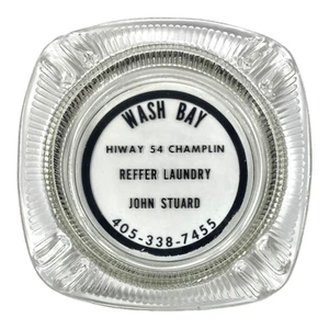 Wash Bay Reffer Lavanderia Pubblicità Vetro Rigato Posacenere Vintage 4,25" Mq - Foto 1 di 6