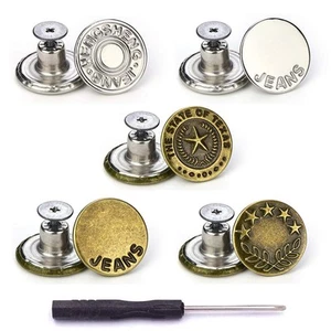 5 Styles Replacement Jeans Buttons, 15 Sets 17mm No-Sew Nailess Removable Met... - Picture 1 of 5