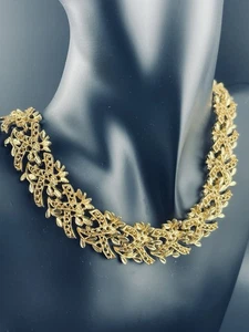 Gold Tone Laurel Wreath Roman Revival Statement Choker Necklace 16.75” L - Picture 1 of 9