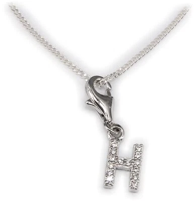 Ciondolo Charm Lettera Dell'Alfabeto H Zirconia 9 MM Argento 925 Incl. Catena - Immagine 1 di 3