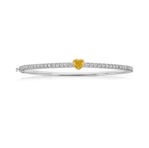 0.40ct Yellow Heart & White Round Lab Grown Diamond 14k Gold Bangle Bracelet SI1 - Picture 1 of 14