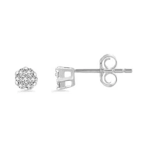 Mini Flower Stud Earrings, 0.050 Ctw Round Cut Natural Diamond Studs 925 SIlver - Picture 1 of 4