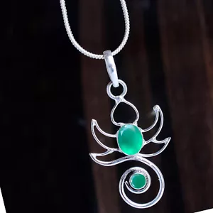 Faceted Green Onyx Gemstone 925 Sterling Silver Jewelry Lotus Pendant Necklace - Picture 1 of 8