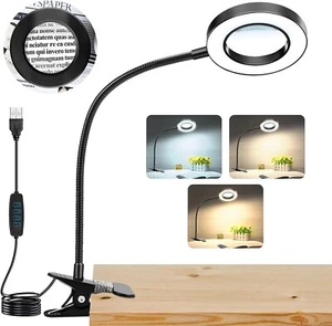 Magnifying Glass Lamp with 3 Color Modes-Metal Clip Magnifying Glass with Light - Picture 1 of 7