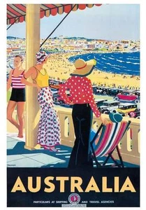 Vintage Travel Australia Poster CANVAS PRINT Bondi Beach 18" X 12" - Picture 1 of 1