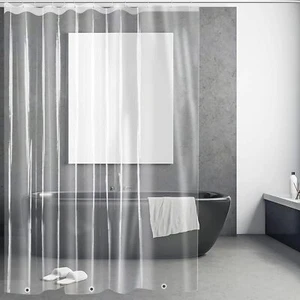 Clear Water Repellant Bathroom Shower Curtain with Hooks Liner Waterproof 72x72" - Picture 1 of 10