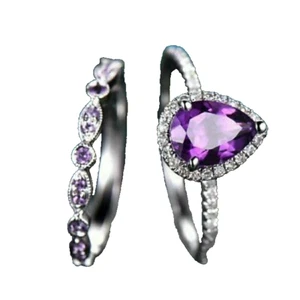 3Ct Pear Cut Lab-Created Diamond Art Deco Engagement Ring 14K White Gold Plated - Picture 1 of 7