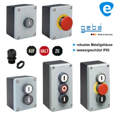 GEBA 1, 2, 3 Fach Druck Taster AP IP65 Auf Stop Zu Ab Not-Aus Rolltor Tore Hebebühne