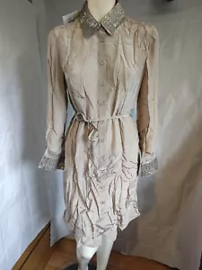 FRENCH CONNECTION beige silk feel button front belted lined shirt dress 10 NEW - Picture 1 of 4