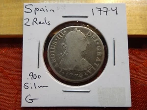 1774 Messico Nuova Spagna 2 reales .903 moneta argento KM #88,1 - omaggio S&H USA - Foto 1 di 4
