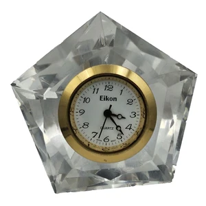 Vintage Kristallglas Briefbeschwerer Mini Tischuhr mit neuer Batterie Cool Sundogs - Bild 1 von 2