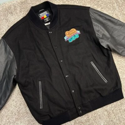 Vintage Cracker Barrel 500 Bomber Jacket Men Size Large Leather Wool Blend Black - Image 1 of 4