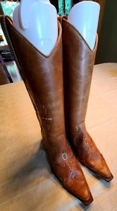 Matisse Leather Cowboy Boots Women’s Size 8.5 M Brazil Embroidered Pointed Toe - Picture 1 of 9