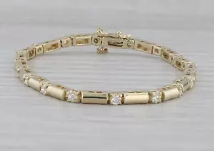 Brazalete de eslabones de barra de 2,8 mm de diamantes de corte redondo de 2 quilates enchapado en oro amarillo de 14 quilates - Imagen 1 de 12