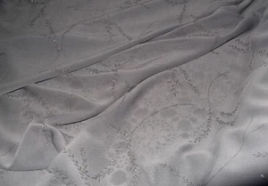 SILVER GREY METALLIC VINE TRAILS GEORGETTE FABRIC, CHIFFON SHEER, 115 cm WIDTH - Picture 1 of 3
