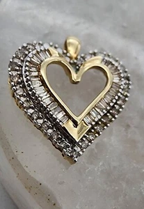10k .417 Yellow Gold .43 ctw Diamond Two-Row Cushion Heart 1" Pendant Au 23249 - Picture 1 of 12