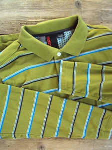Burton Snowboarding Men's Long Sleeve Striped Polo Shirt Green Blue, Size Medium - Picture 1 of 8