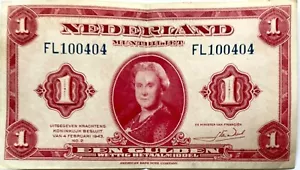 VINTAGE WW2 1943 NIEDERLANDE ROT EIN GULDEN KNACKIGE ZIRKULIERTE BANKNOTE WÄHRUNG - Bild 1 von 2