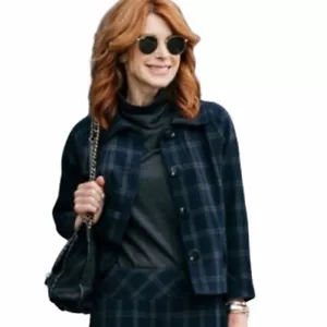 Cabi Connery Navy Green Plaid Blazer Jacket Size Medium - Picture 1 of 5
