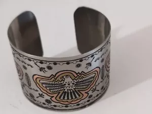 THUNDER HAWK Etched Metal Cuff Bracelet Copper Silver Gold-tones Unbranded - Picture 1 of 3